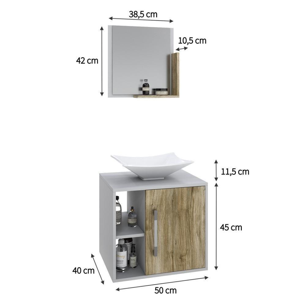 Conjunto Balcão C-cuba L38 E Espelheira Soft 500 Branco Chess Branco Chess C-carvalho - 6