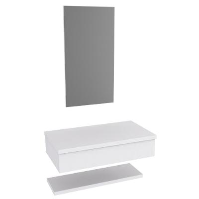 Conjunto Bancada, Prateleira E Espelheira Ktme807 Perffect Acetinado Branco Chess
