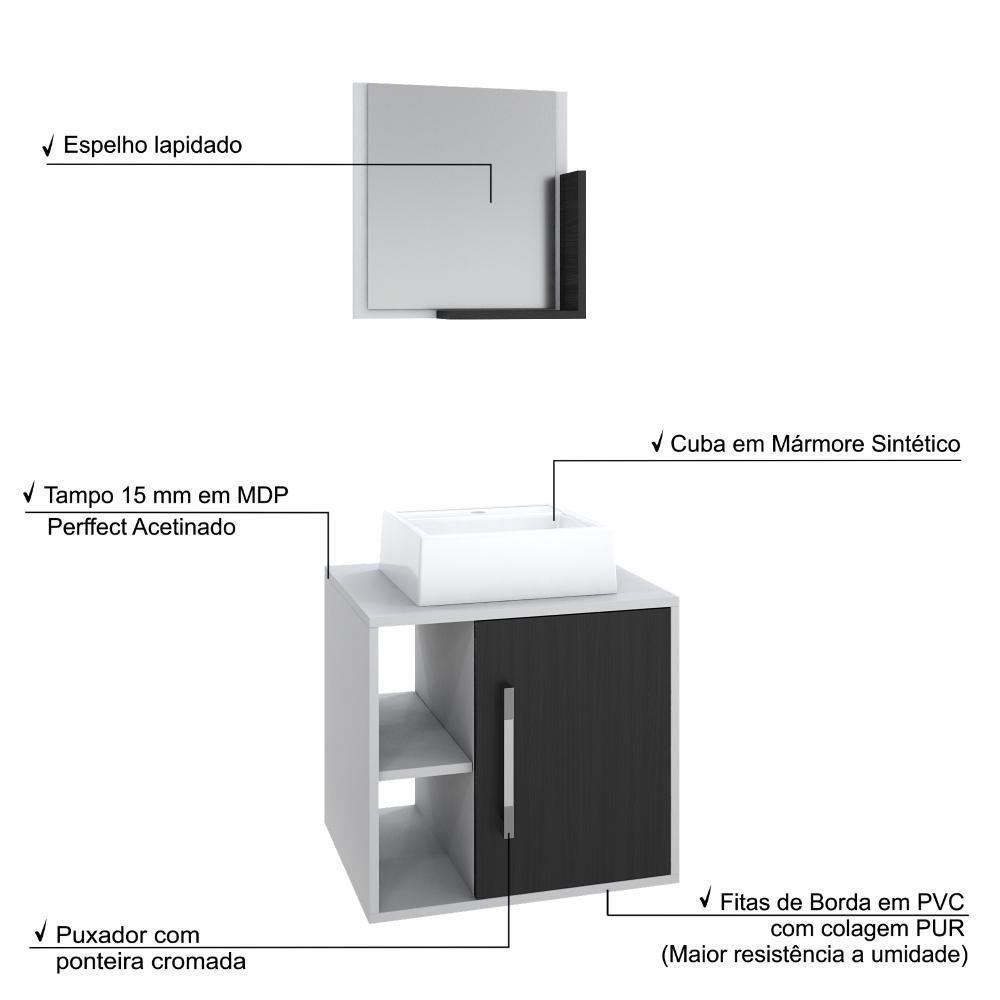 Conjunto Balcão C-cuba Q32 E Espelheira Soft 500 Branco Chess C-nogal Branco Chess C-preto ônix - 4