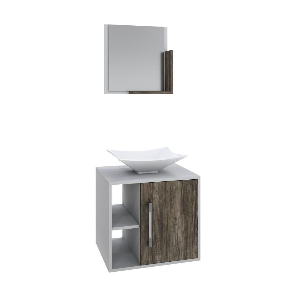 Conjunto Balcão C-cuba L38 E Espelheira Soft 500 Branco Chess C-carvalho Branco Chess C-carvalho Dark - 1