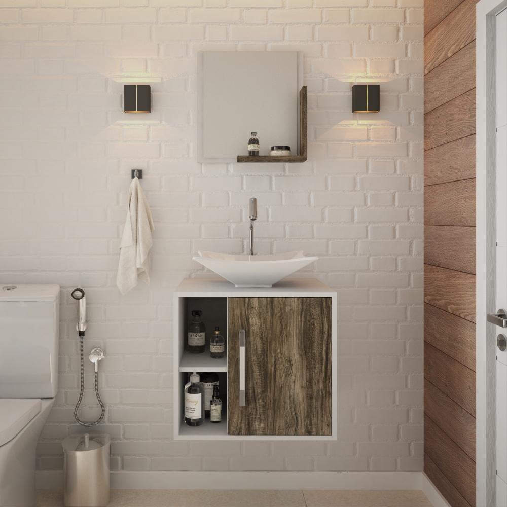 Conjunto Balcão C-cuba L38 E Espelheira Soft 500 Branco Chess C-carvalho Branco Chess C-carvalho Dark - 3