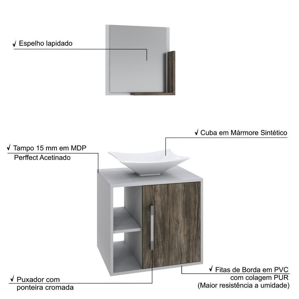 Conjunto Balcão C-cuba L38 E Espelheira Soft 500 Branco Chess C-carvalho Branco Chess C-carvalho Dark - 4