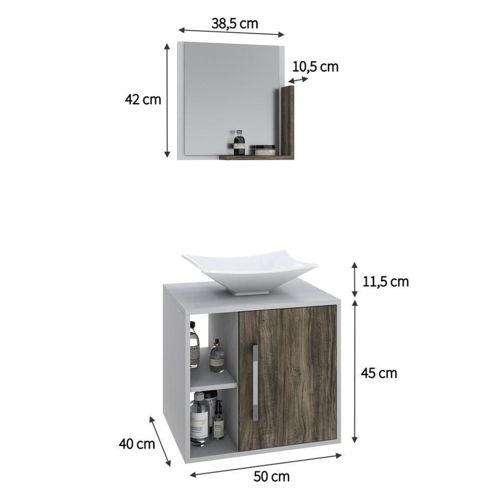 Conjunto Balcão C-cuba L38 E Espelheira Soft 500 Branco Chess C-carvalho Branco Chess C-carvalho Dark - 6