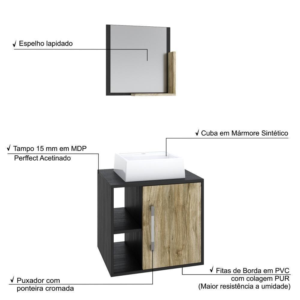 Conjunto Balcão C-cuba Q32 E Espelheira Soft 500 Preto ônix C-branco Chess Preto ônix C-carvalho - 4