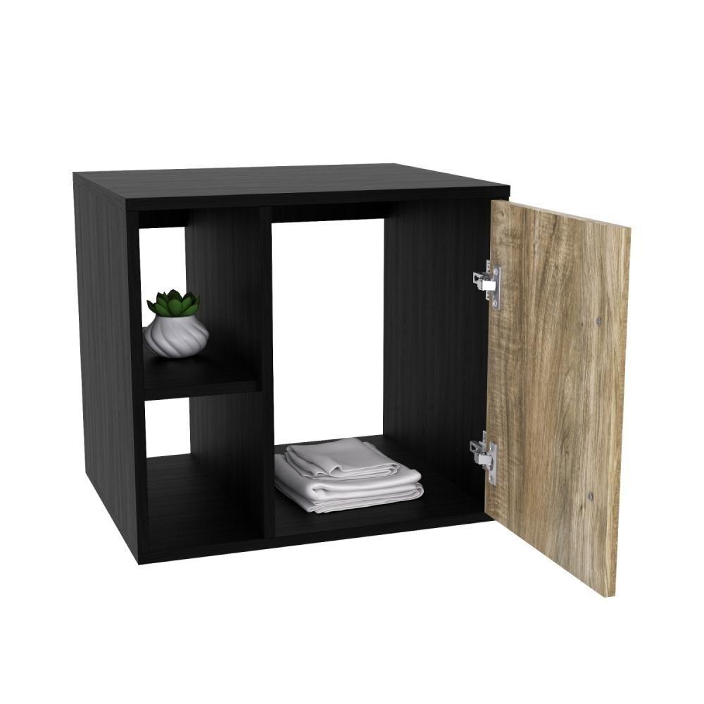 Conjunto Balcão C-cuba Q32 E Espelheira Soft 500 Preto ônix C-branco Chess Preto ônix C-carvalho - 5