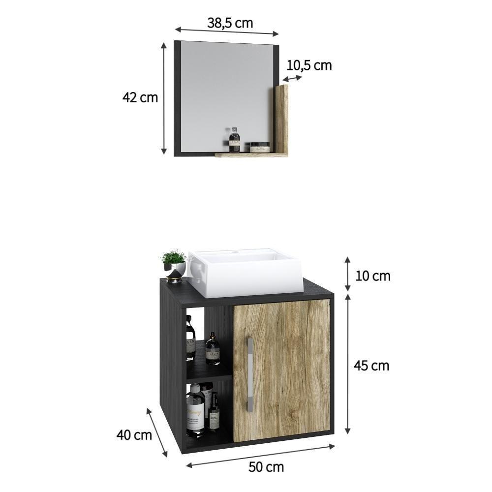 Conjunto Balcão C-cuba Q32 E Espelheira Soft 500 Preto ônix C-branco Chess Preto ônix C-carvalho - 6
