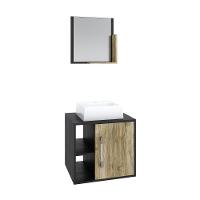 Conjunto Balcão C-cuba Q32 E Espelheira Soft 500 Preto ônix C-branco Chess Preto ônix C-carvalho - 1