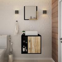 Conjunto Balcão C-cuba Q32 E Espelheira Soft 500 Preto ônix C-branco Chess Preto ônix C-carvalho - 3