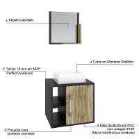 Conjunto Balcão C-cuba Q32 E Espelheira Soft 500 Preto ônix C-branco Chess Preto ônix C-carvalho