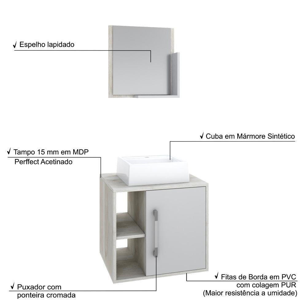 Conjunto Balcão C-cuba Q32 E Espelheira Soft 500 Snow Snow C-branco Chess - 3