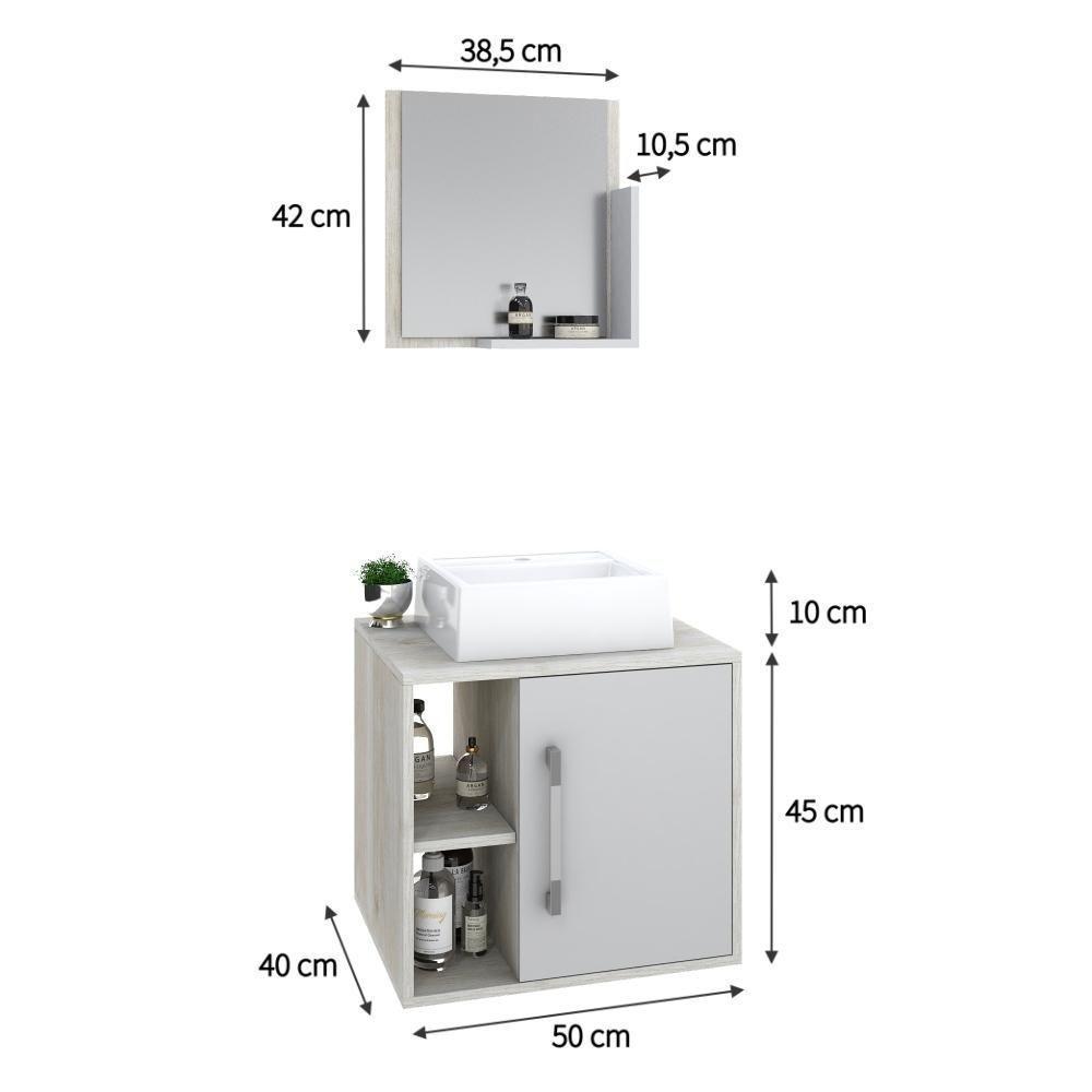Conjunto Balcão C-cuba Q32 E Espelheira Soft 500 Snow Snow C-branco Chess - 5