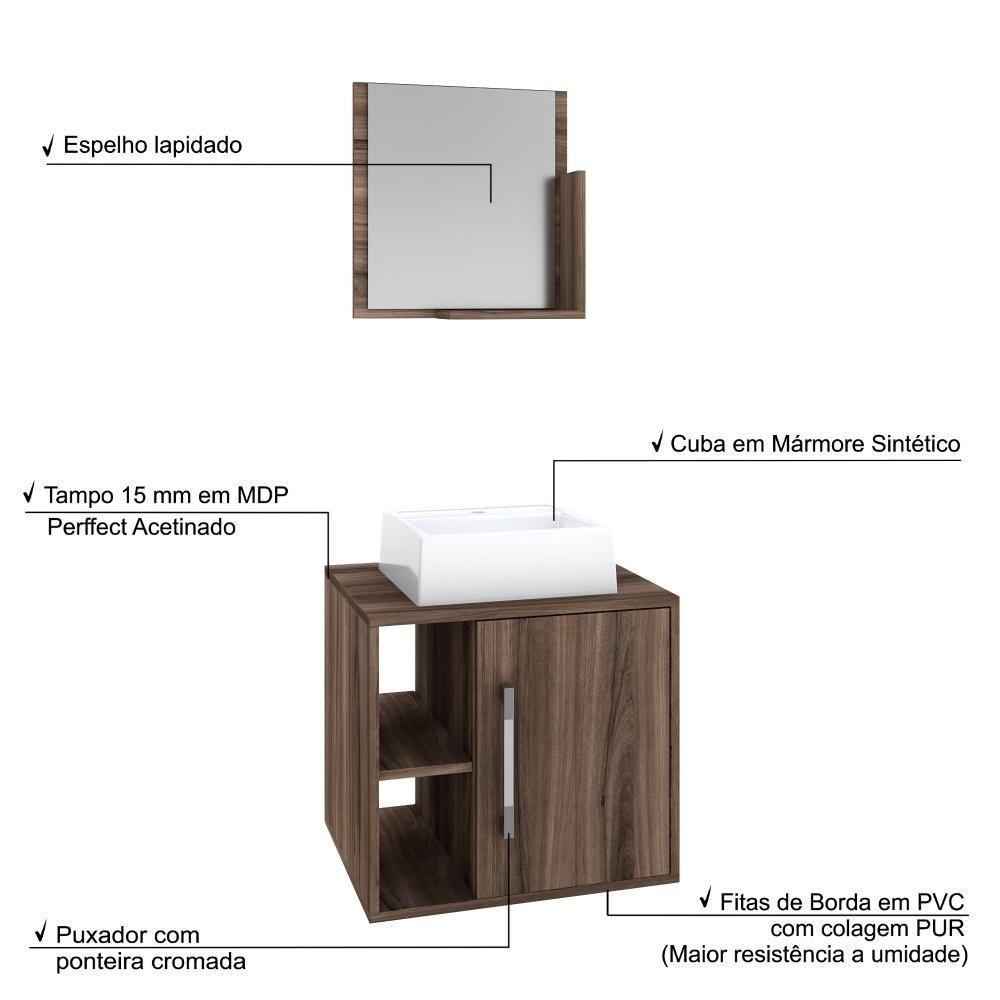 Conjunto Balcão C-cuba Q32 E Espelheira Soft 500 Carvalho Dark C-preto ônix Nogal - 4