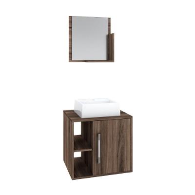 Conjunto Balcão C-cuba Q32 E Espelheira Soft 500 Carvalho Dark C-preto ônix Nogal