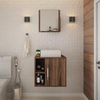 Conjunto Balcão C-cuba Q32 E Espelheira Soft 500 Carvalho Dark C-preto ônix Nogal - 3