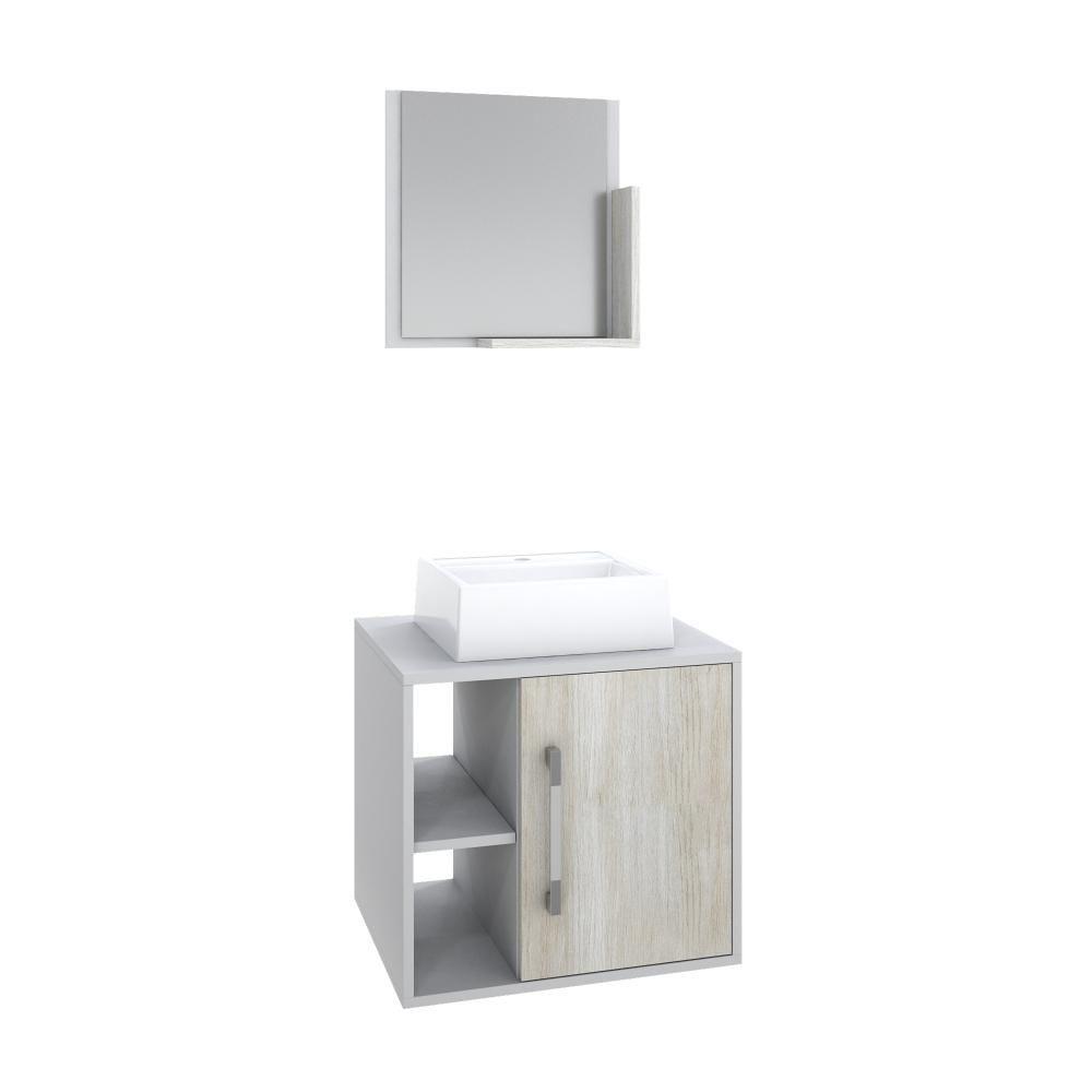 Conjunto Balcão C-cuba Q32 E Espelheira Soft 500 Branco Chess C-preto ônix Branco Chess C-snow - 1