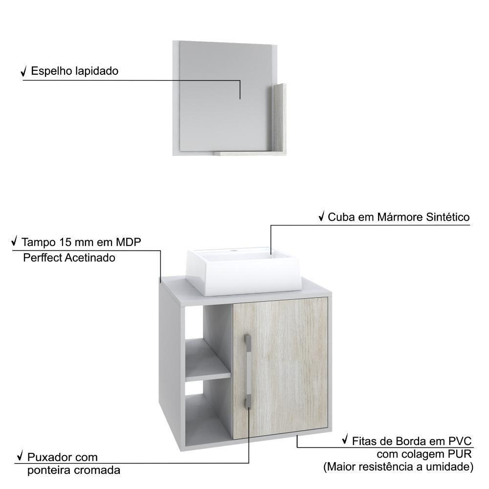 Conjunto Balcão C-cuba Q32 E Espelheira Soft 500 Branco Chess C-preto ônix Branco Chess C-snow - 4