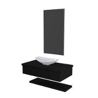 Conjunto Bancada C-cuba L45, Prateleira E Espelheira Metrópole 806 Nogal Preto ônix - 1