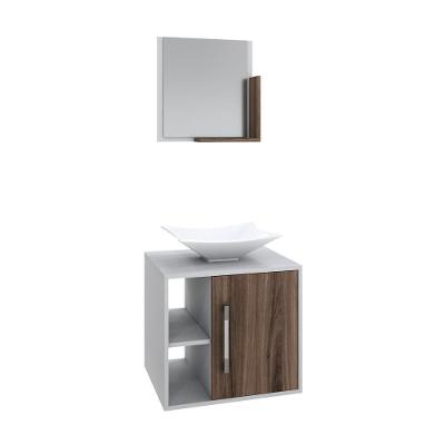 Conjunto Balcão C-cuba L38 E Espelheira Soft 500 Branco Chess C-carvalho Dark Branco Chess C-nogal