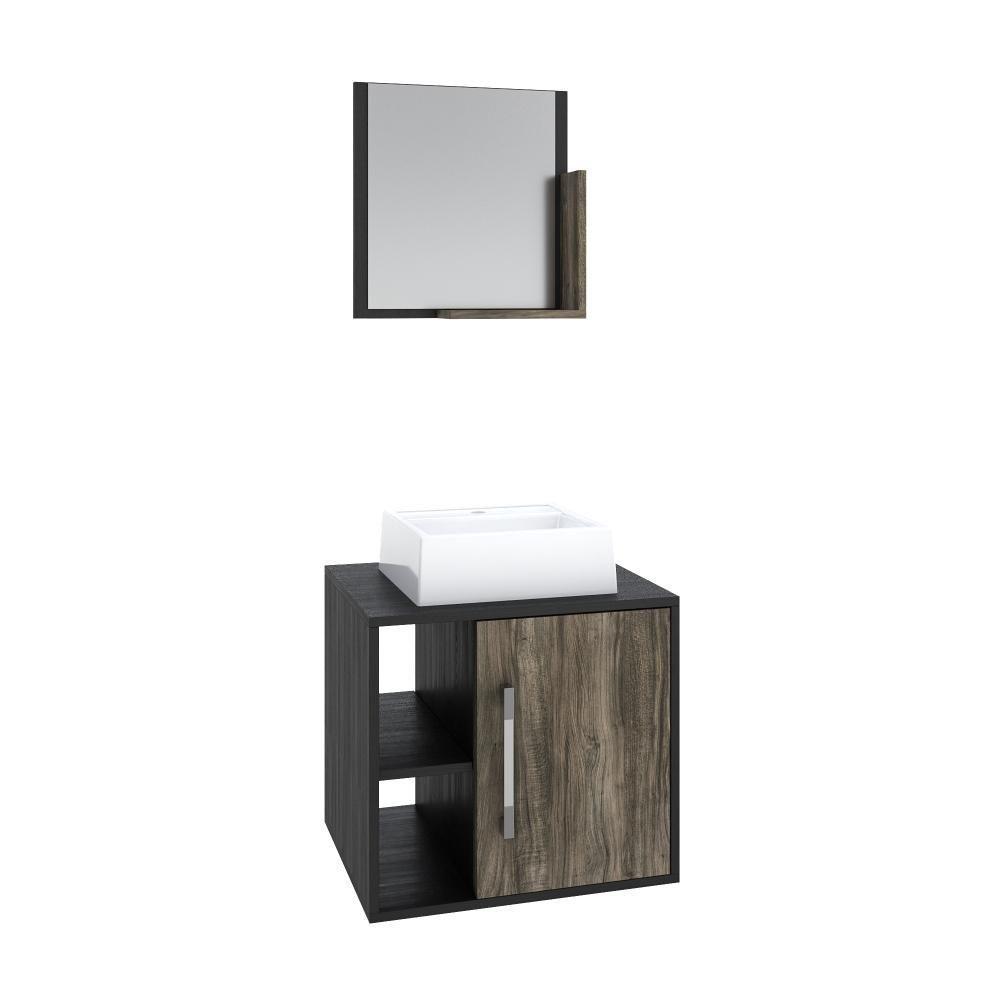 Conjunto Balcão C-cuba Q32 E Espelheira Soft 500 Preto ônix C-carvalho Preto ônix C-carvalho Dark - 1