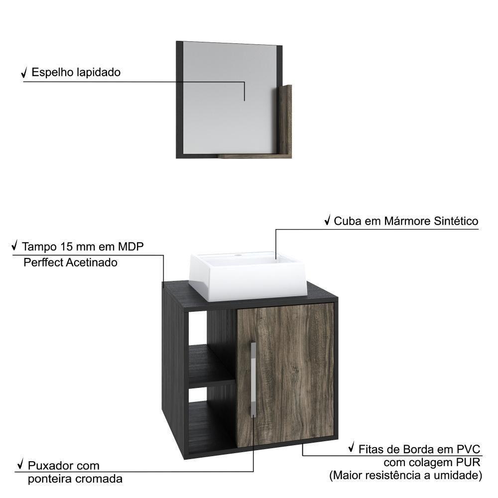 Conjunto Balcão C-cuba Q32 E Espelheira Soft 500 Preto ônix C-carvalho Preto ônix C-carvalho Dark - 4