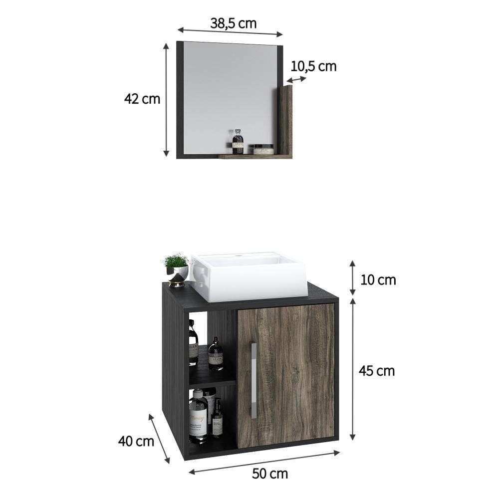 Conjunto Balcão C-cuba Q32 E Espelheira Soft 500 Preto ônix C-carvalho Preto ônix C-carvalho Dark - 6