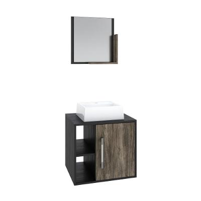 Conjunto Balcão C-cuba Q32 E Espelheira Soft 500 Preto ônix C-carvalho Preto ônix C-carvalho Dark
