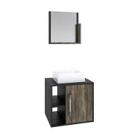 Conjunto Balcão C-cuba Q32 E Espelheira Soft 500 Preto ônix C-carvalho Preto ônix C-carvalho Dark - 1