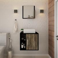 Conjunto Balcão C-cuba Q32 E Espelheira Soft 500 Preto ônix C-carvalho Preto ônix C-carvalho Dark - 3