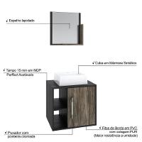 Conjunto Balcão C-cuba Q32 E Espelheira Soft 500 Preto ônix C-carvalho Preto ônix C-carvalho Dark