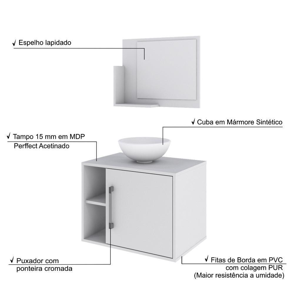 Conjunto Balcão C-cuba R30 E Espelheira Soft 600 - Branco Chess C-branco Chess Branco Chess C-branco Chess - 4