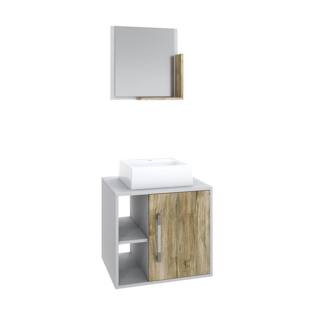 Conjunto Balcão C-cuba Q32 E Espelheira Soft 500 Branco Chess Branco Chess C-carvalho - 1