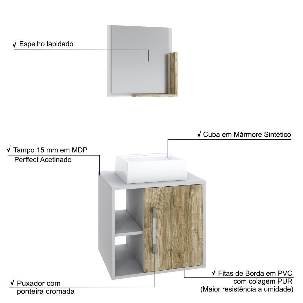 Conjunto Balcão C-cuba Q32 E Espelheira Soft 500 Branco Chess Branco Chess C-carvalho - 4