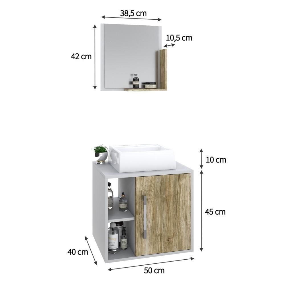 Conjunto Balcão C-cuba Q32 E Espelheira Soft 500 Branco Chess Branco Chess C-carvalho - 6