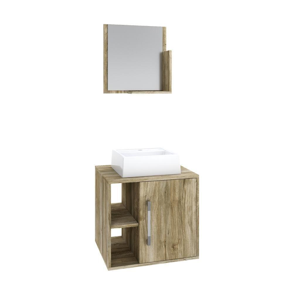 Conjunto Balcão C-cuba Q32 E Espelheira Soft 500 Preto Onix C-snow Carvalho - 1