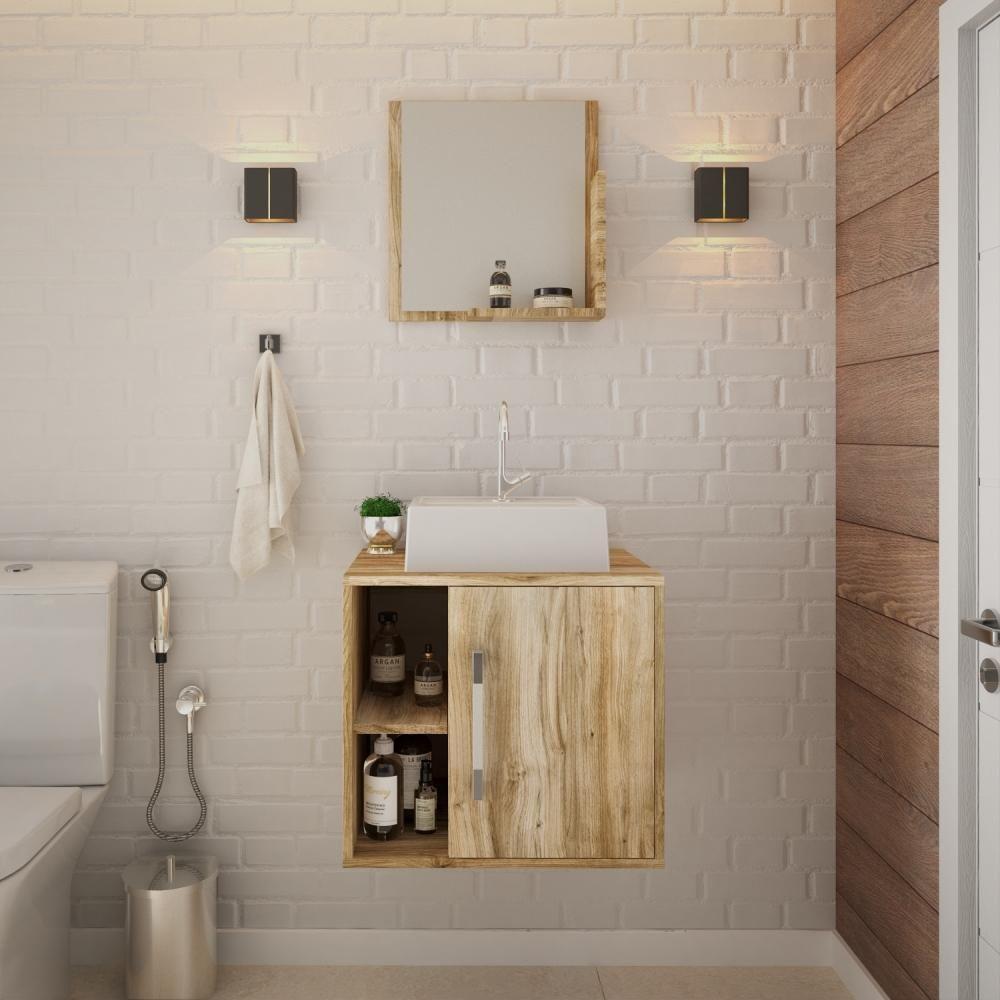 Conjunto Balcão C-cuba Q32 E Espelheira Soft 500 Preto Onix C-snow Carvalho - 3