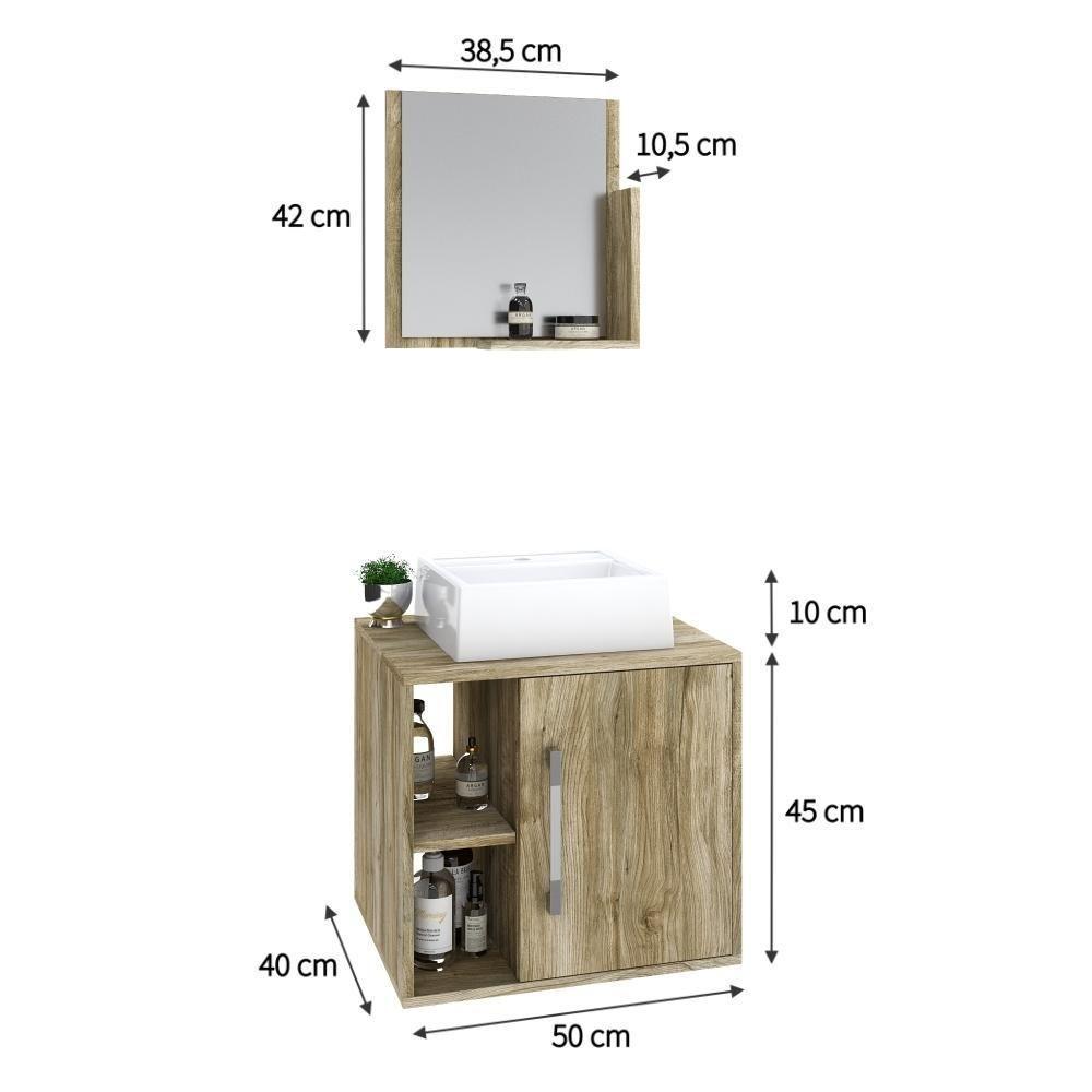 Conjunto Balcão C-cuba Q32 E Espelheira Soft 500 Preto Onix C-snow Carvalho - 6