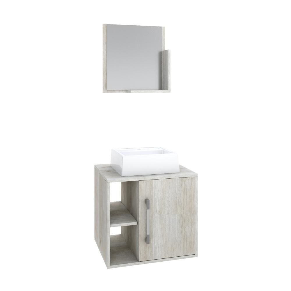 Conjunto Balcão C-cuba Q32 E Espelheira Soft 500 Nogal C-preto ônix Snow - 1