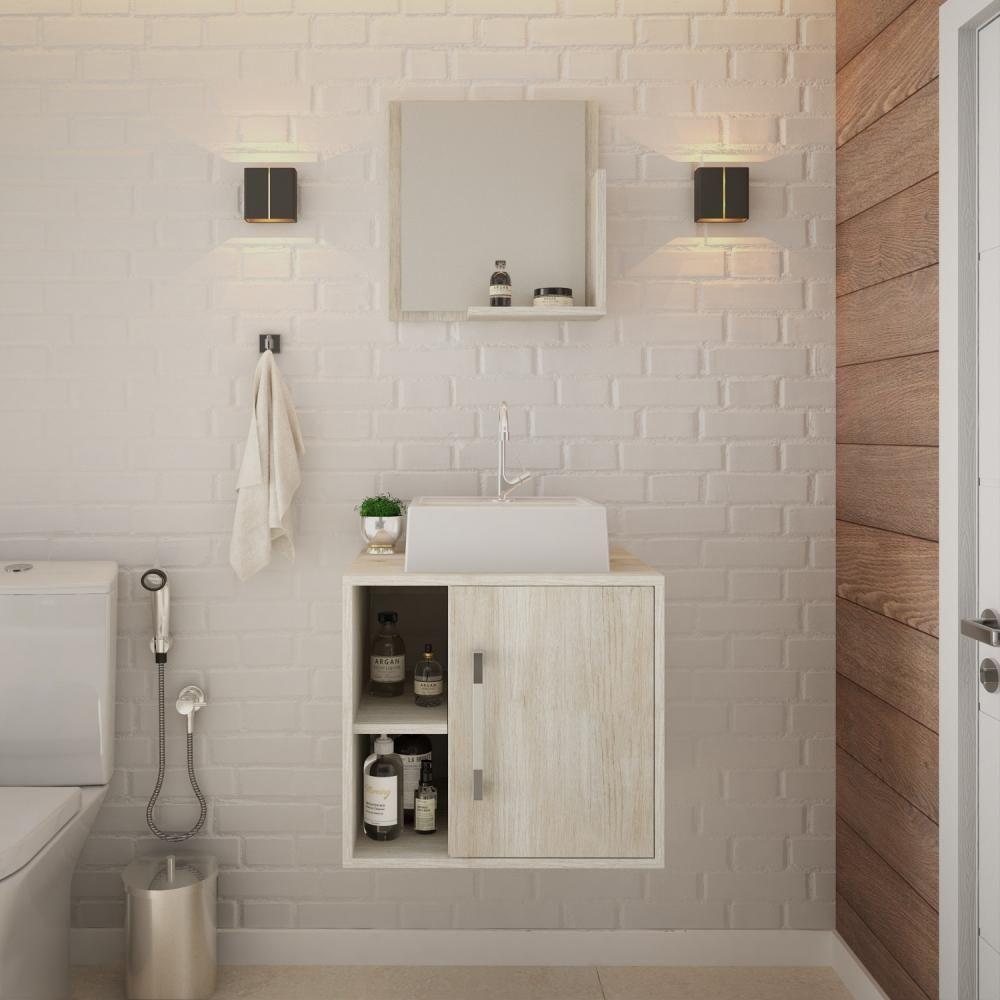 Conjunto Balcão C-cuba Q32 E Espelheira Soft 500 Nogal C-preto ônix Snow - 3