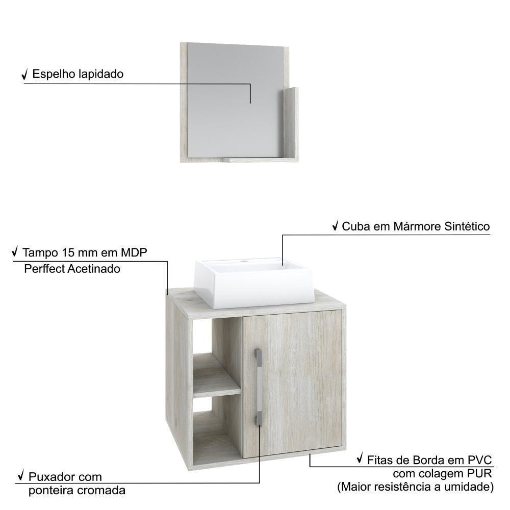 Conjunto Balcão C-cuba Q32 E Espelheira Soft 500 Nogal C-preto ônix Snow - 4