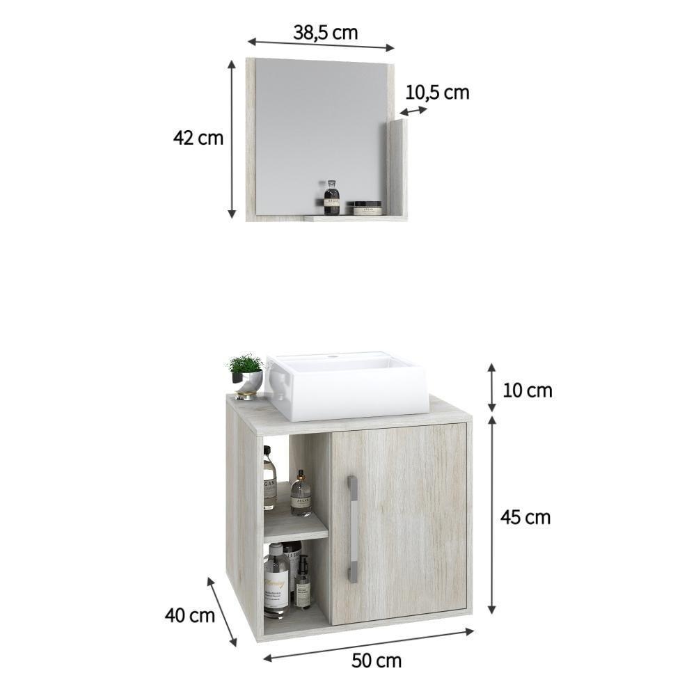 Conjunto Balcão C-cuba Q32 E Espelheira Soft 500 Nogal C-preto ônix Snow - 6