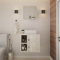 Conjunto Balcão C-cuba Q32 E Espelheira Soft 500 Nogal C-preto ônix Snow - 3