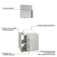 Conjunto Balcão C-cuba Q32 E Espelheira Soft 500 Nogal C-preto ônix Snow