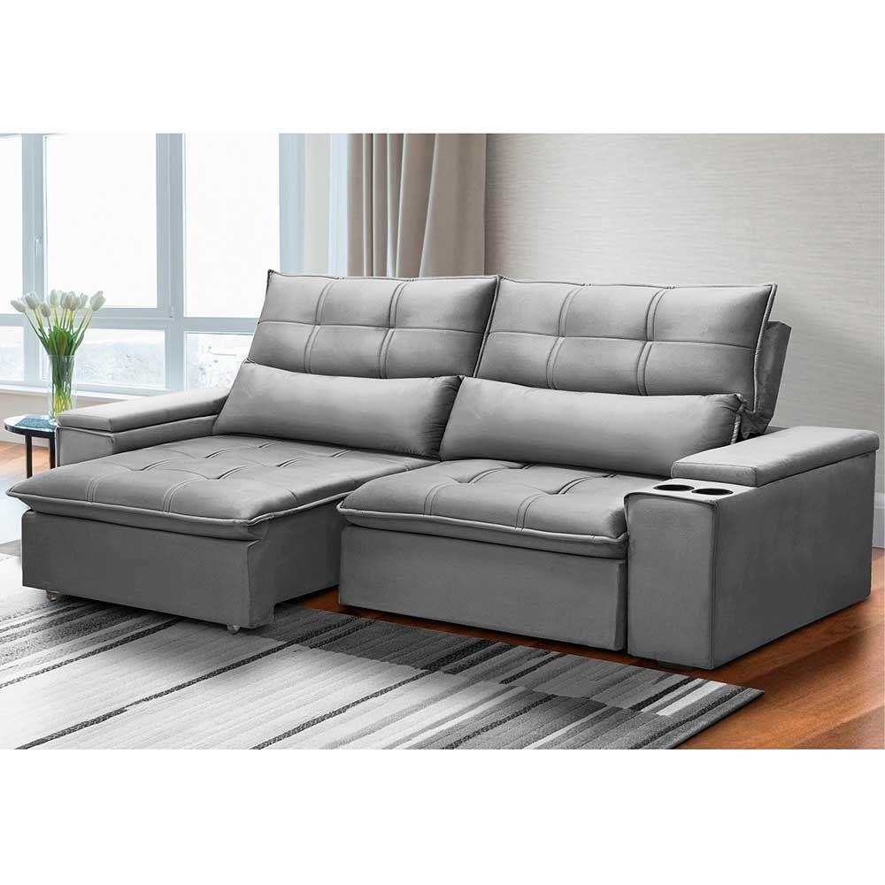 Sofá Retrátil Reclinável 3 Lugares 230Cm Moritz F05 Veludo Prata - 4
