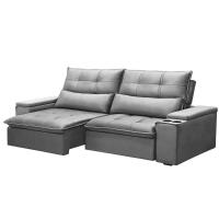 Sofá Retrátil Reclinável 3 Lugares 230Cm Moritz F05 Veludo Prata - 1