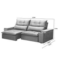 Sofá Retrátil Reclinável 3 Lugares 230Cm Moritz F05 Veludo Prata - 2