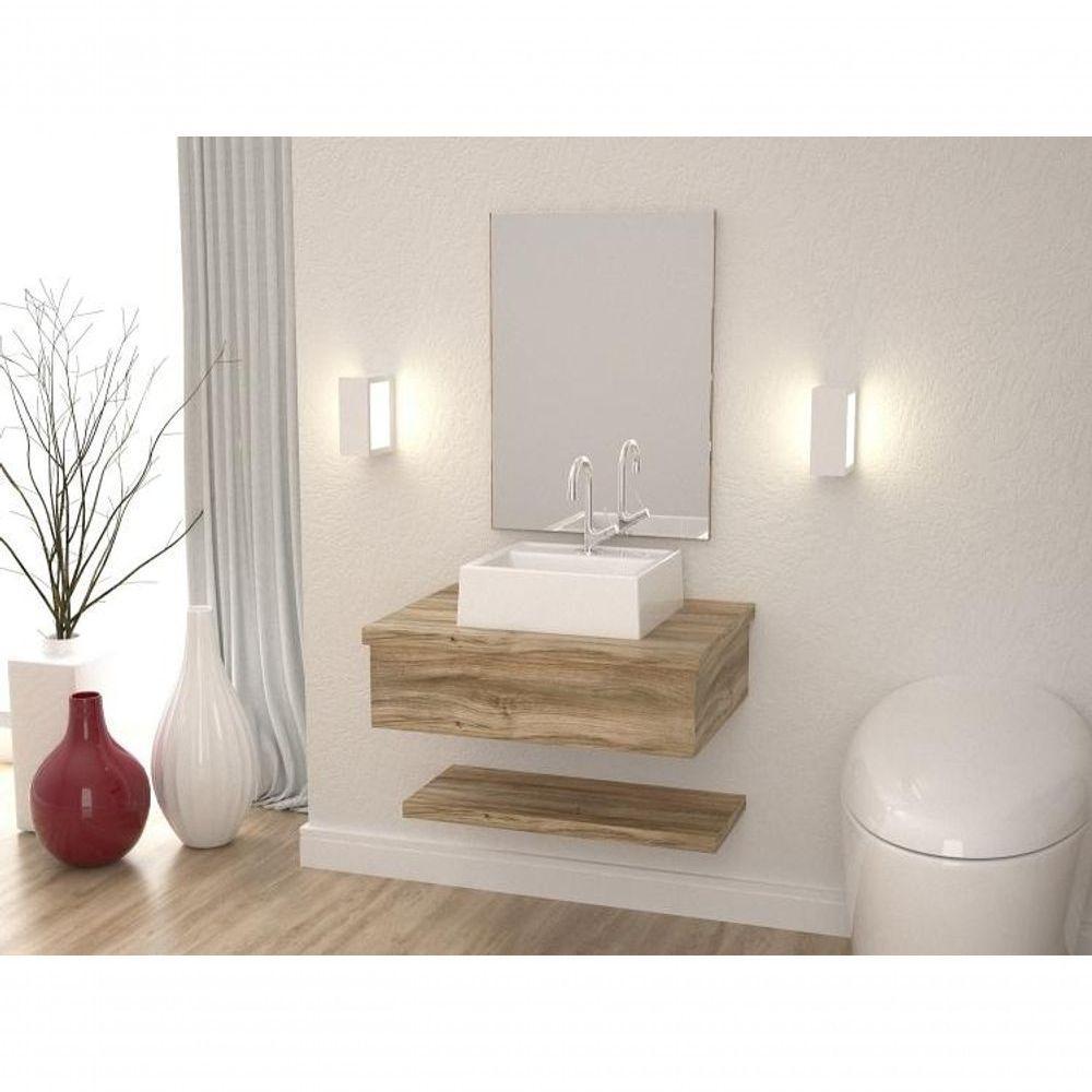 Conjunto Bancada C-cuba Q32, Prateleira E Espelheira Metrópole 606 Branco Chess Carvalho - 3