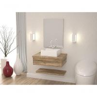 Conjunto Bancada C-cuba Q32, Prateleira E Espelheira Metrópole 606 Branco Chess Carvalho - 3