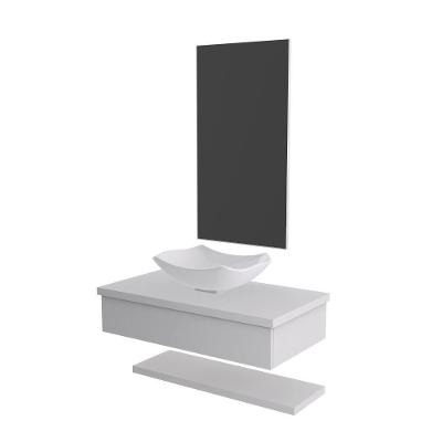 Conjunto Bancada C-cuba L42, Prateleira E Espelheira Metrópole 806 Perffect Acetinado Branco Chess