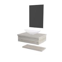 Conjunto Bancada C-cuba L45, Prateleira E Espelheira Metrópole 606 Preto ônix Snow - 1