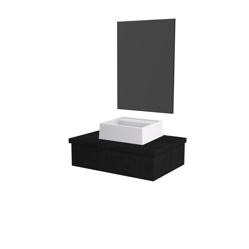 Conjunto Bancada C-cuba Q32 E Espelheira Metrópole 601 Nogal Preto ônix - 1